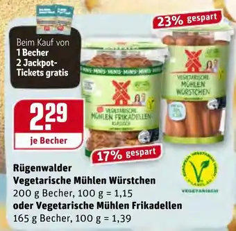 REWE Kaufpark Rügenwalder Vegetarische Mühlen Würstchen 200g oder Vegetarische Mühlen Frikadellen 165g Becher Angebot