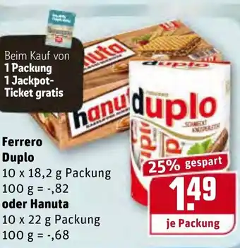 REWE Kaufpark Ferrero Duplo oder Hanuta 10x22g Angebot