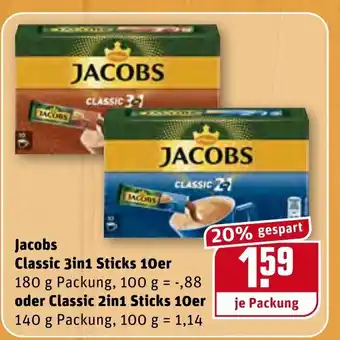 REWE Kaufpark Jacobs Classic 3in1 Sticks 10er 180g oder Classic 2in1 Sticks 10er 140g Angebot