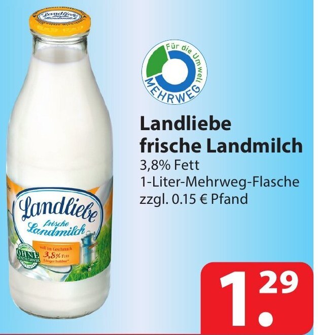 Landliebe Frische Landmilch 1 Liter Mehrweg Flasche Angebot bei Famila ...