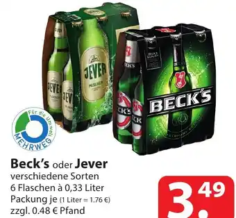 Famila Nord Ost Beck's oder Jever 6x0,33 Liter Angebot