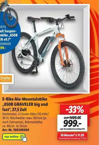 Lidl E-bike Alu-mountainbike „650b Graveler Big Ung Fast“, 27,5 Zoll Angebot