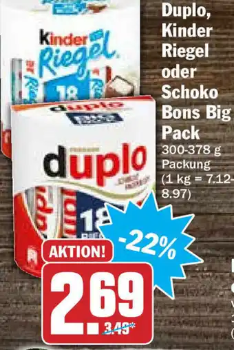 Hit Duplo Kinder Riegel oder Schoko Bons Big Pack 300-378g Angebot