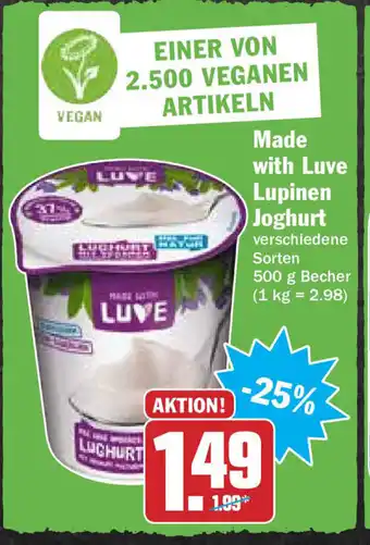 Hit Made with Luve Lupinen Joghurt 500g Becher Angebot