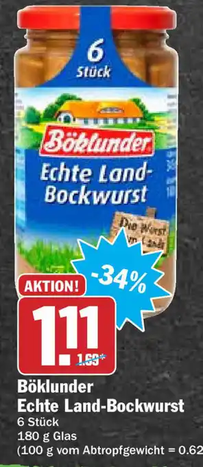 Hit Böklunder Echte Land Bockwurst 180g Angebot