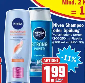 Hit Nivea Shampoo oder Spülung 250/200ml Angebot