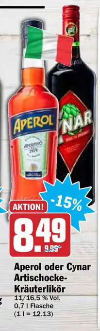 Hit Aperol oder Cynar Artischocke Kräuterlikör 0,7L Angebot