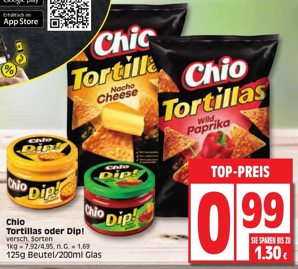 Chio Tortillas oder Dip! 125g Beutel/200ml Glas Angebot bei Edeka