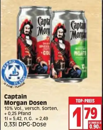 Edeka Captain Morgan Dosen 0,33L DPG Dose Angebot