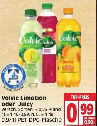 Edeka Volvic Limotion oder Juicy 0,9/1L PET DPG Flasche Angebot