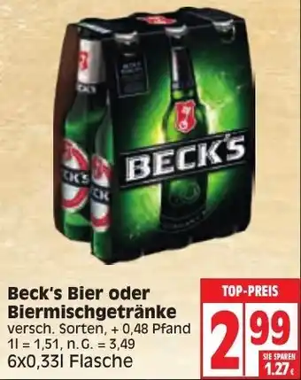 Edeka Beck's Bier oder Biermischgetränke 6x0,33L Flasche Angebot