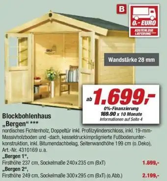 toom Baumarkt Blockbohlenhaus ,,Bergen" Angebot