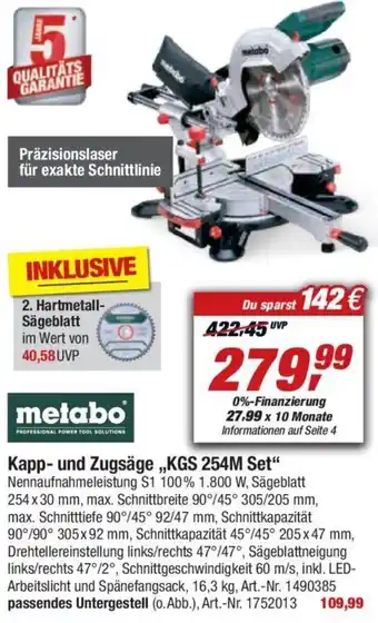 toom Baumarkt metabo Kapp und Zugsäge ,,KGS 254M Set" Angebot