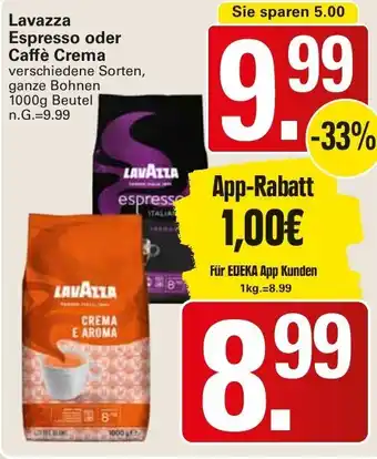 WEZ Lavazza Espresso oder Caffè Crema 1000g Beutel Angebot