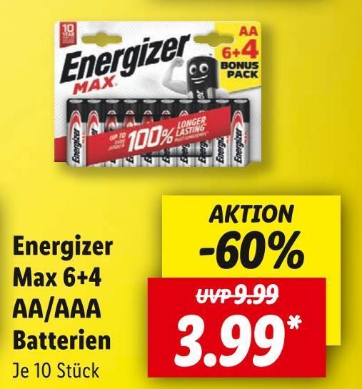 Energizer max 6+4 aa/aaa batterien Angebot bei Lidl