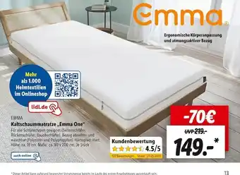 Lidl Emma kaltschaummatratze „emma one“ Angebot