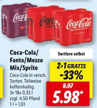 Lidl Coca cola, fanta, mezzo mix oder sprite softdrinks Angebot