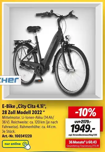 Lidl Fischer e-bike „city cita 4.1i“, 28 zoll modell 2022 “ Angebot