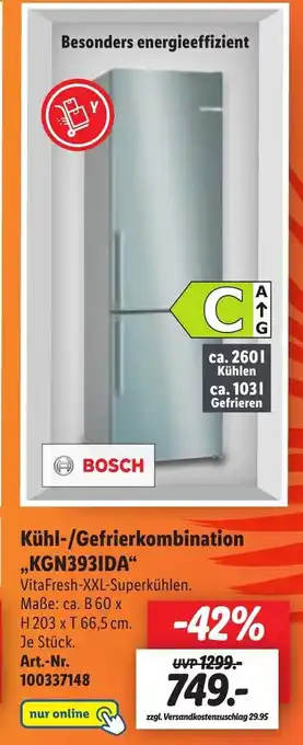 Lidl Bosch Kühl/Gefrierkombination ,,KGN393IDA" Angebot