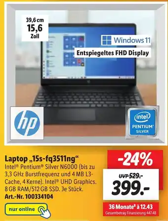 Lidl hp Laptop ,,15s-fq3511ng" Angebot