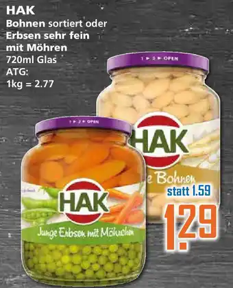 Klaas und Kock HAK Bohnen sortiert oder Erbsen sehr fein mit Möhren 720ml Angebot