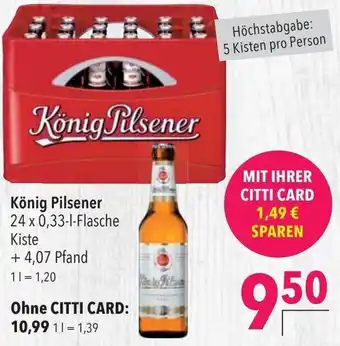 CITTI Markt König Pilsener 24x0,33L Flasche Angebot