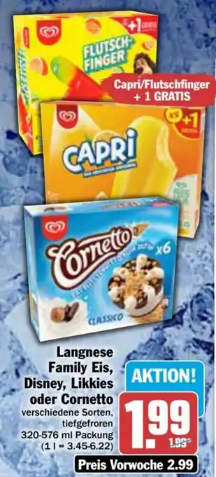 AEZ Langnese Family Eis, Disney, Likkies oder Cornetto 320-576 ml Packung Angebot