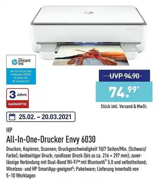 Aldi Nord Hp All-in-one-drucker Envy 6030 Angebot