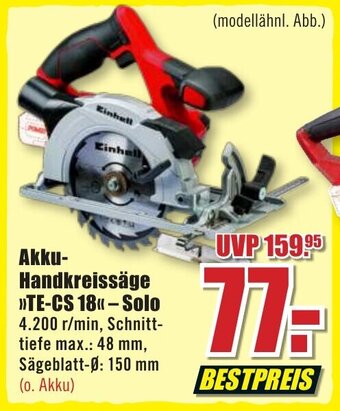 B1 Discount Baumarkt Einhell Akku Handkreissäge TE-CS 18 Solo Angebot