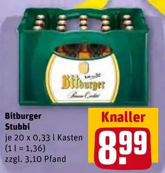 REWE Bitburger Stubbi 20x0,33 L Kasten Angebot