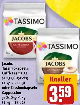 REWE Jacobs Tassimokapseln Caffè Crema XL 132,8g oder Tassimokapseln Cappuccino 260 g Pckg. Angebot