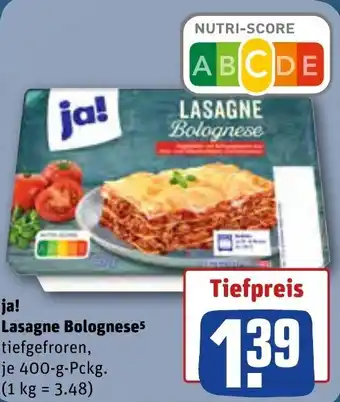 REWE ja! Lasagne Bolognese 400 g Pckg. Angebot