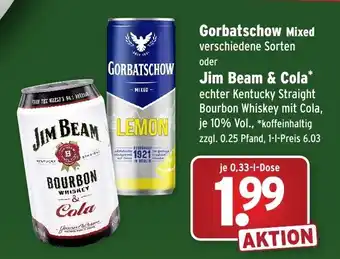 Wasgau Gorbatschow Mixed oder Jim Beam & Cola 0,33L Angebot