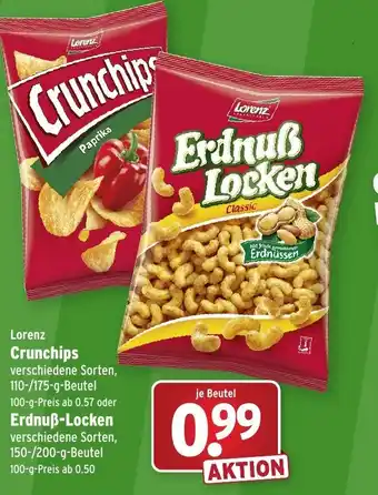 Wasgau Lorenz Crunchips 110-175 g Beutel oder Erdnuß Locken 150-200g Beutel Angebot