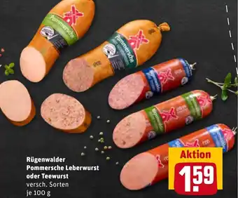 REWE Center Rügenwalder Pommersche Leberwurst oder Teewurst 100 g Angebot