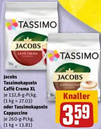 REWE Center Jacobs Tassimokapseln Caffè Crema XL 132,8g oder Tassimokapseln Cappuccino 260 g Pckg. Angebot