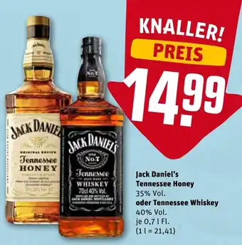 REWE Center Jack Daniel's Tennessee Honey oder Tennessee Whiskey 0,7 L Fl. Angebot