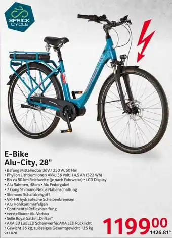 Selgros Sprick Cycle E-Bike Alu City , 28" Angebot