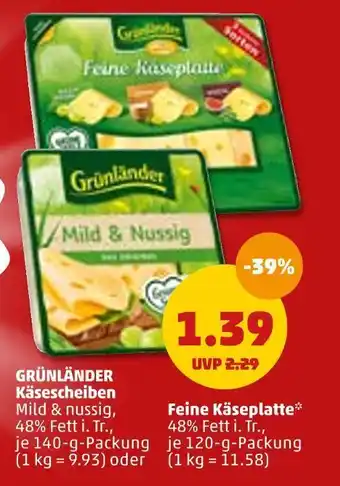 PENNY Grünländer käsescheiben oder feine käseplatte Angebot