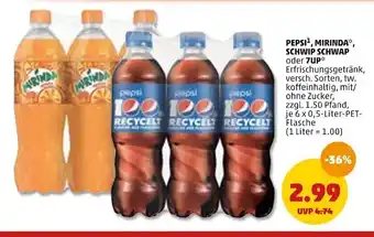 PENNY Pepsi, mirinda, schwip schwap oder 7up erfrischungsgetränk Angebot