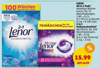 PENNY Lenor all in 1 pods oder 2 in 1 vollwaschmittel Angebot