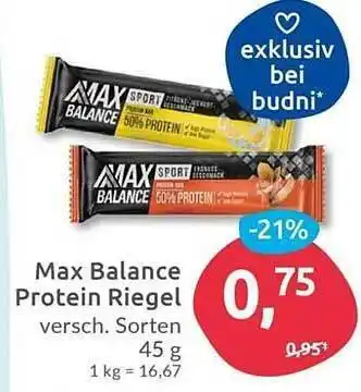 Budni Max Balance Protein Riegel Angebot