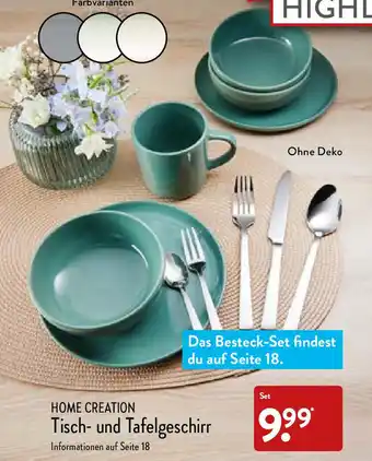 Aldi Nord Home Creation Tisch und Tafelgeschirr Angebot