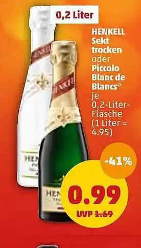 PENNY Henkell Sekt Trocken Oder Piccolo Blanc De Blancs Angebot