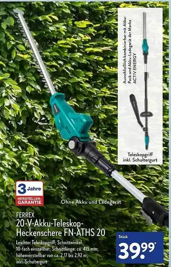 Aldi Nord Ferrex 20-v-akku-teleskop-heckenschere Fn-aths 20 Angebot