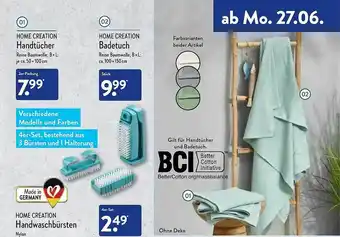 Aldi Nord Home Creation Handtüche, Home Creation Badetuch, Home Creation Handwaschbürsten Angebot