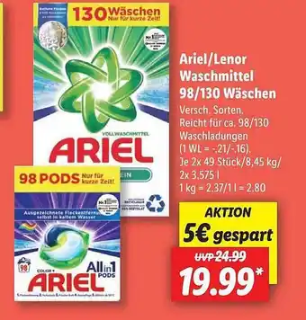 Lidl Ariel-lenor Waschmittel 98-130 Wäschen Angebot