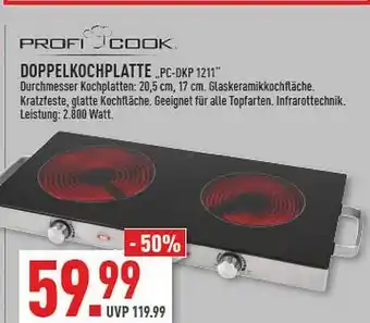 Marktkauf Profi Cook Doppelkochplatte „pc-dkp 1211” Angebot