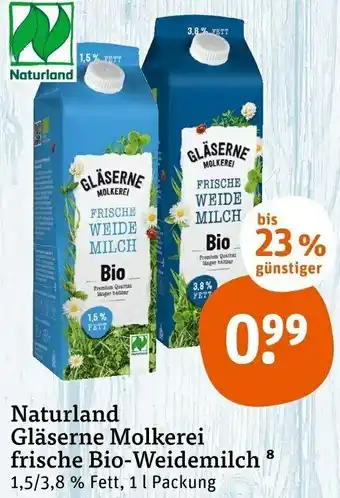 tegut Naturland Gläserne Molkerei frische Bio Weidemilch 1L Angebot