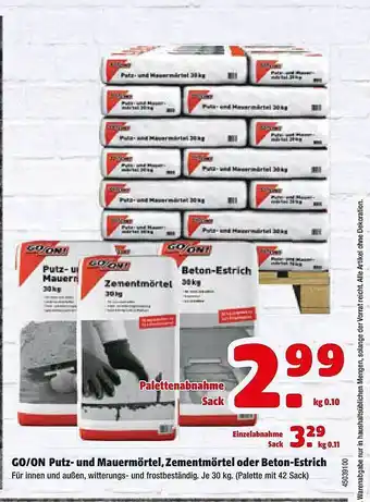 Hagebau Go On Putz- Und Mauermörtel, Zementmörtel Oder Beton-estrich Angebot